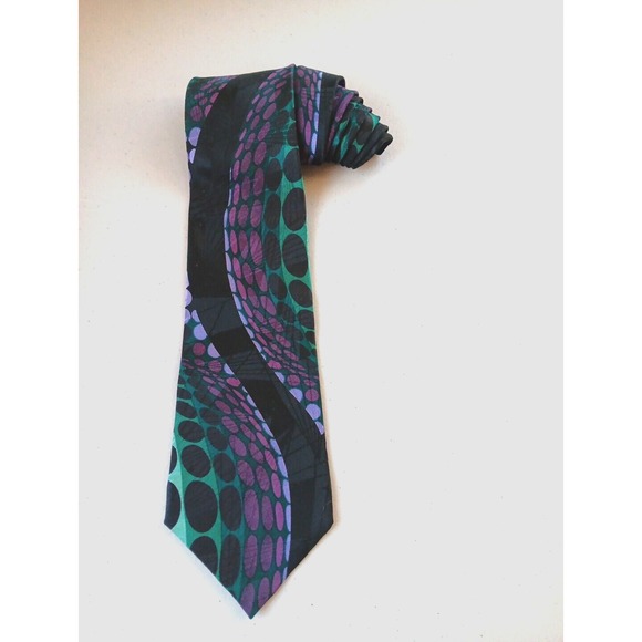 Other - Vintage Men's Tie Black Purple Polk a Dot Groovy WIDE Loud Silk‎ Dad Mob Boss